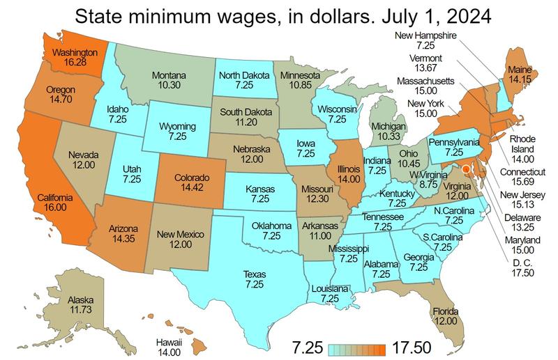 Jak różni się minimalna krajowa w USA w zależności od stanu?