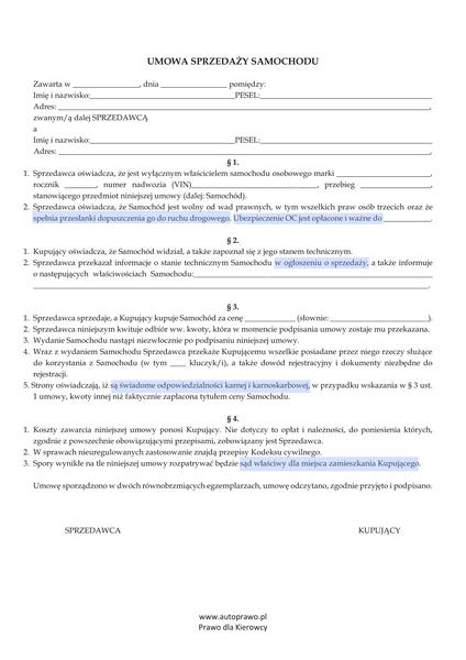 Umowa zwrotu pojazdu